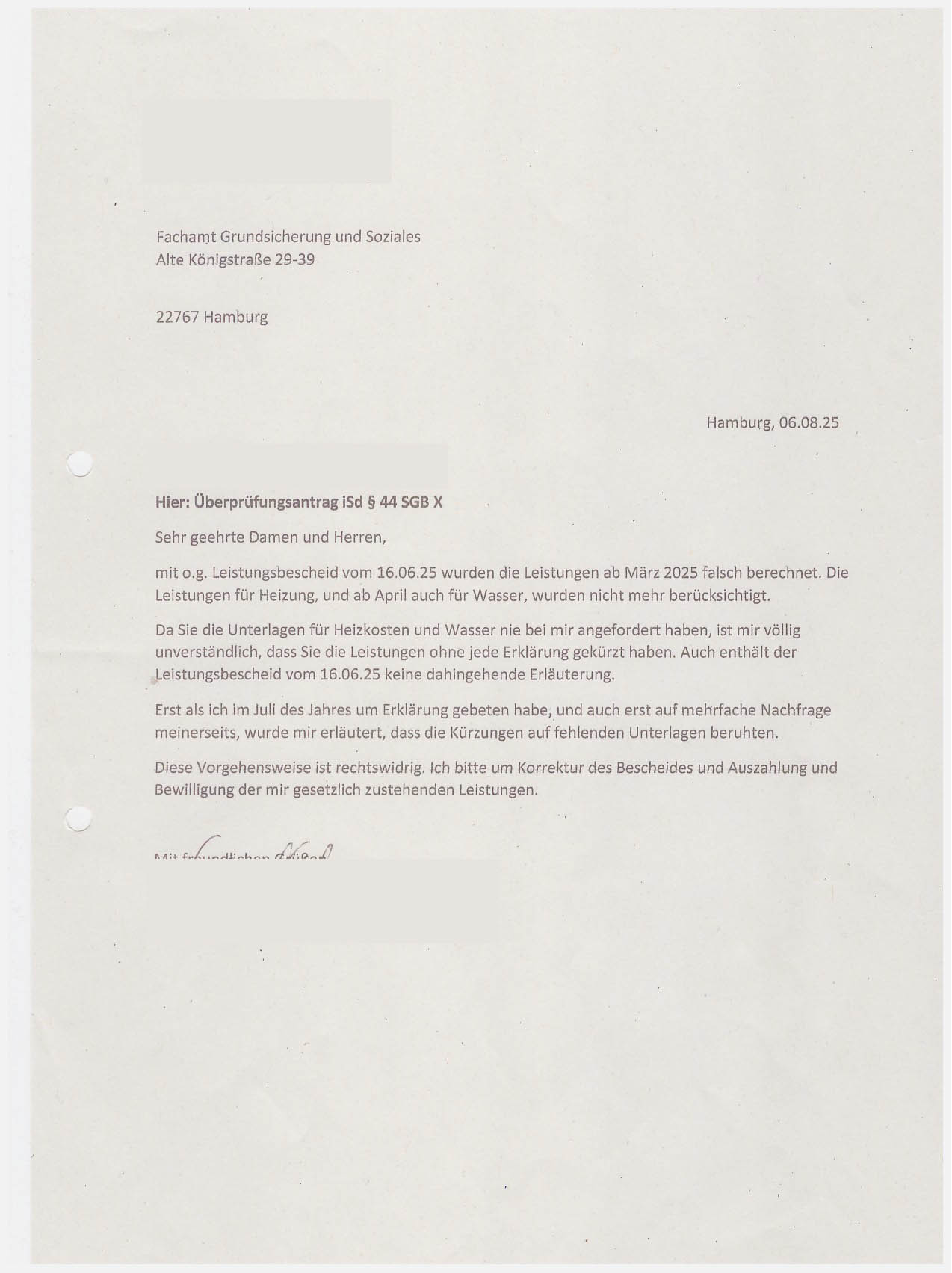 Formulierter Brief der ÖRA