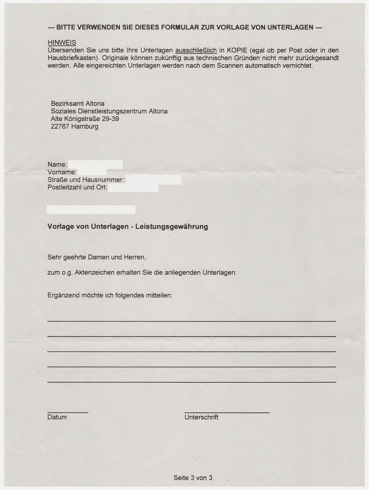 Zustellung nur per Post