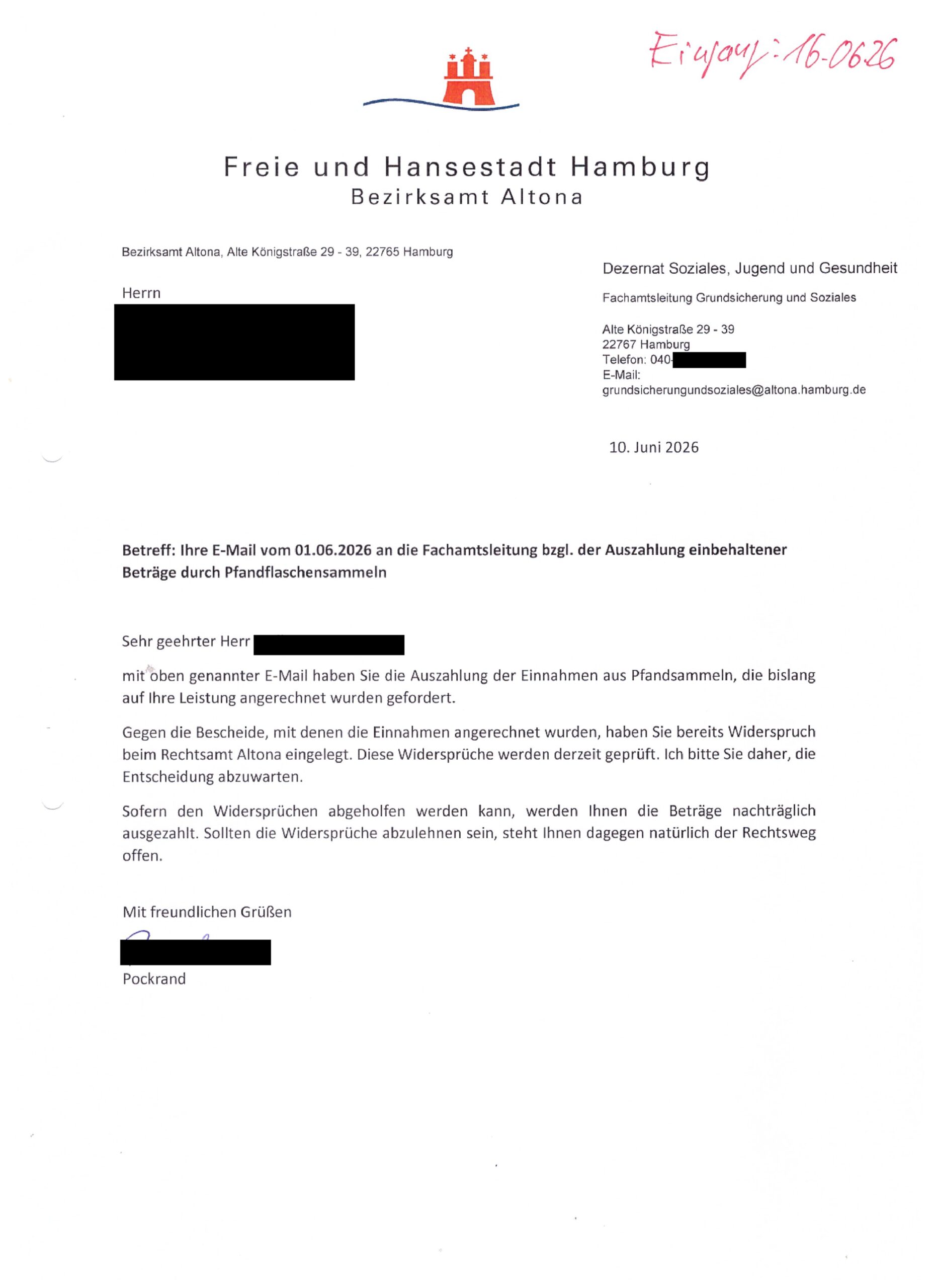 Erstattung -Sozialamt Altona